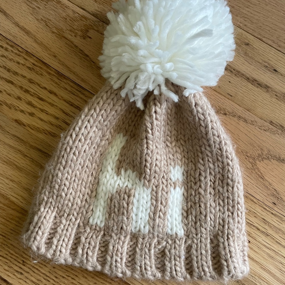 Baby Tan Knit Pom-Pom Beanie